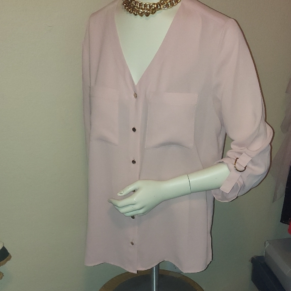 Jones New York Light Pink V-Neck Button Front Blouse - Picture 3 of 11